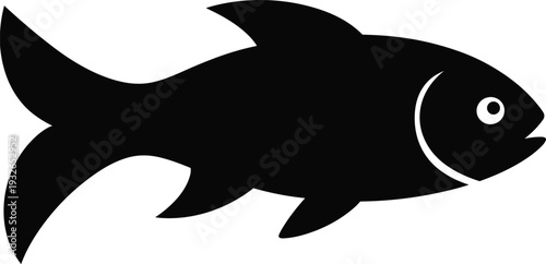 Black fish silhouette vector illustration isolated on white background for seafood restaurant menu fishing logo and aquatic nature design element, 20 words.
