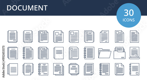 Collection of 30 diverse document icons in various formats and orientations