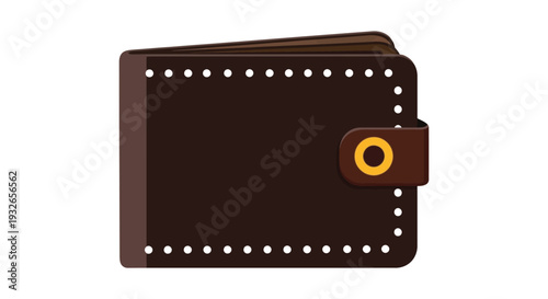Simple brown leather bifold wallet vector illustration with decorative white stitching details