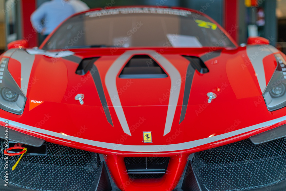 Naklejka premium 2 March 2026 Italian Car beautiful Ferrari large mag wheels bright colours on show in Sydney NSW Australia