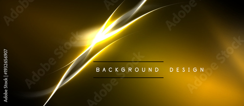Abstract golden lines create dynamic light effect. Dark background emphasizes bright energy, modern design element.