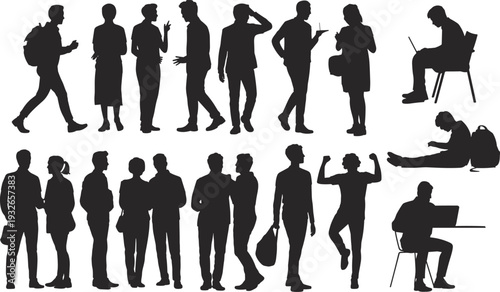 Silhouettes of People Engaged in Various Activities and Poses woman student