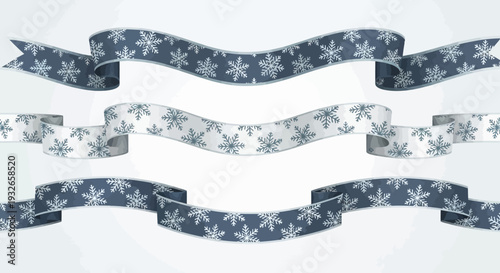 Decorative winter themed ribbon banner vector illustration with snowflake patterns flowing wave shapes and repeating ornamental motifs designed for seasonal promotions holiday greeting cards festive p