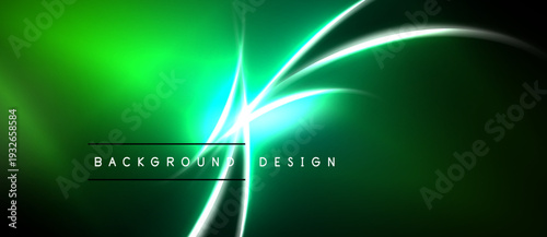 Abstract green background. Bright lines intersect, creating dynamic visual effect. Modern design elements present. Simple, elegant composition.