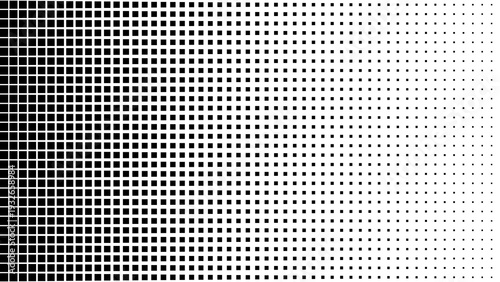 Halftone gradient background with black squares fading to white. Ideal for pop art, comics, printing, and retro design.
