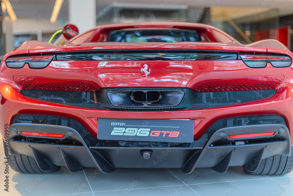 Obraz premium 2 March 2026 Italian Car beautiful Ferrari large mag wheels bright colours on show in Sydney NSW Australia