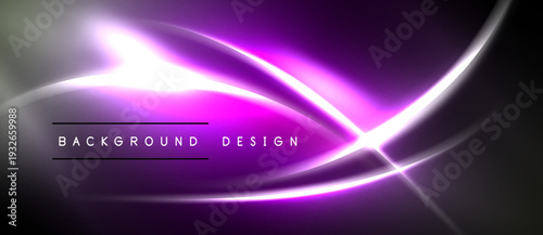 Abstract purple neon lines over black background. Modern design elements create dynamic visual effect. Simple text labels bottom center.