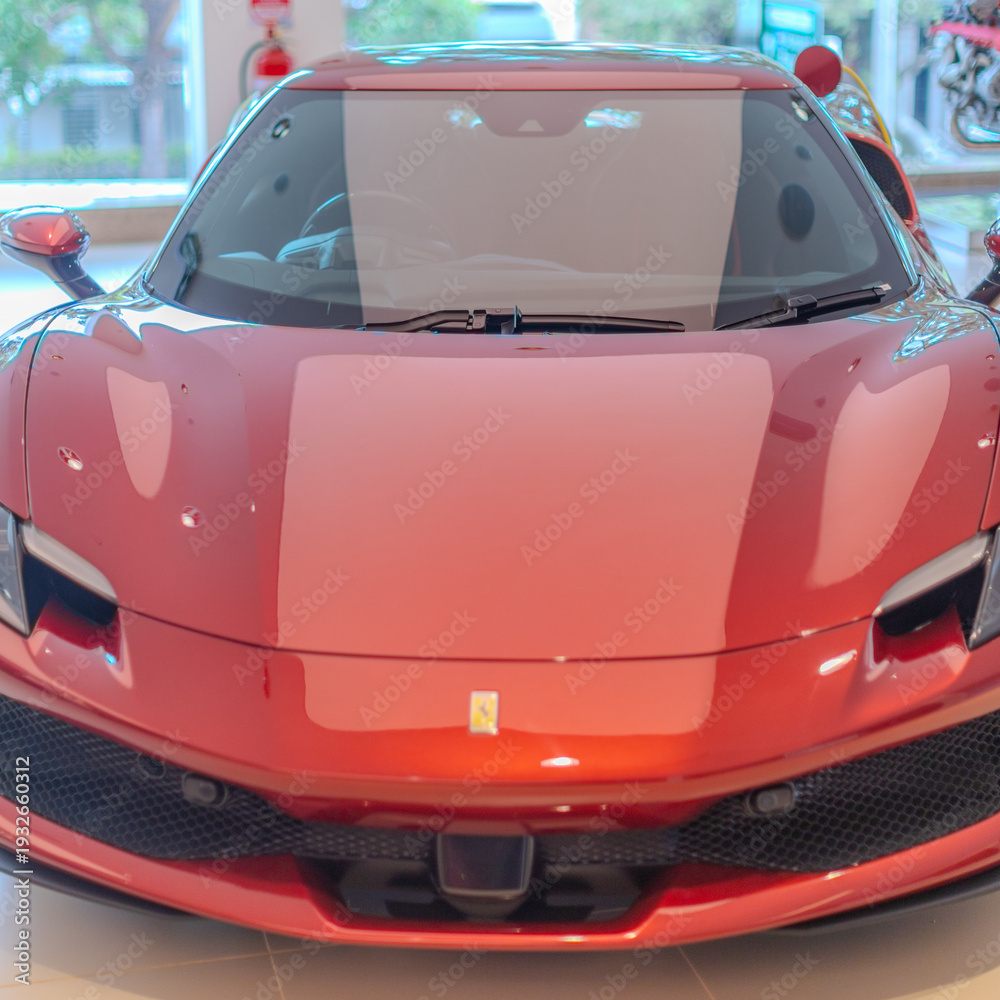 Naklejka premium 2 March 2026 Italian Car beautiful Ferrari large mag wheels bright colours on show in Sydney NSW Australia