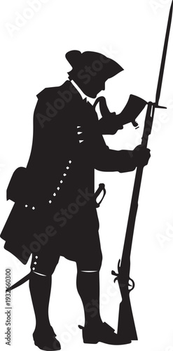 Vector silhouette illustration colonial soldier with rifle line art