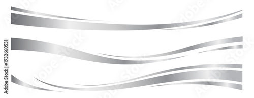 Set of silver swoosh,  waves element with a metallic gradient for a luxurious border or footer on a certificate, banner, or invitation