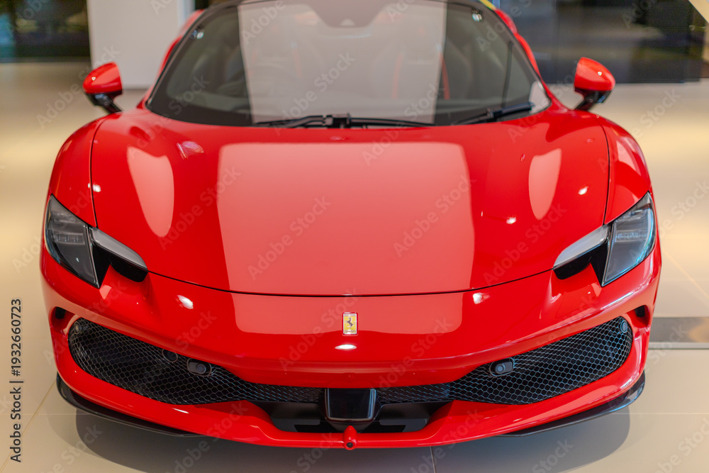 Obraz premium 2 March 2026 Italian Car beautiful Ferrari large mag wheels bright colours on show in Sydney NSW Australia