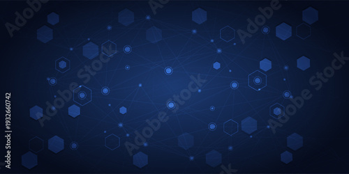 Stream of molecular structures and nano particles. High technology process. Science and neural network concept. Vector abstract background.