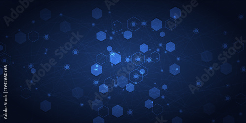 Stream of molecular structures and nano particles. High technology process. Science and neural network concept. Vector abstract background.