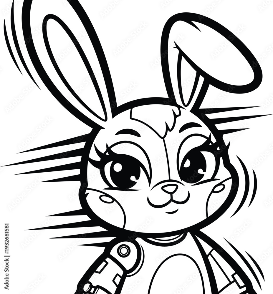 Obraz premium Cute cartoon robot rabbit with dynamic motion lines