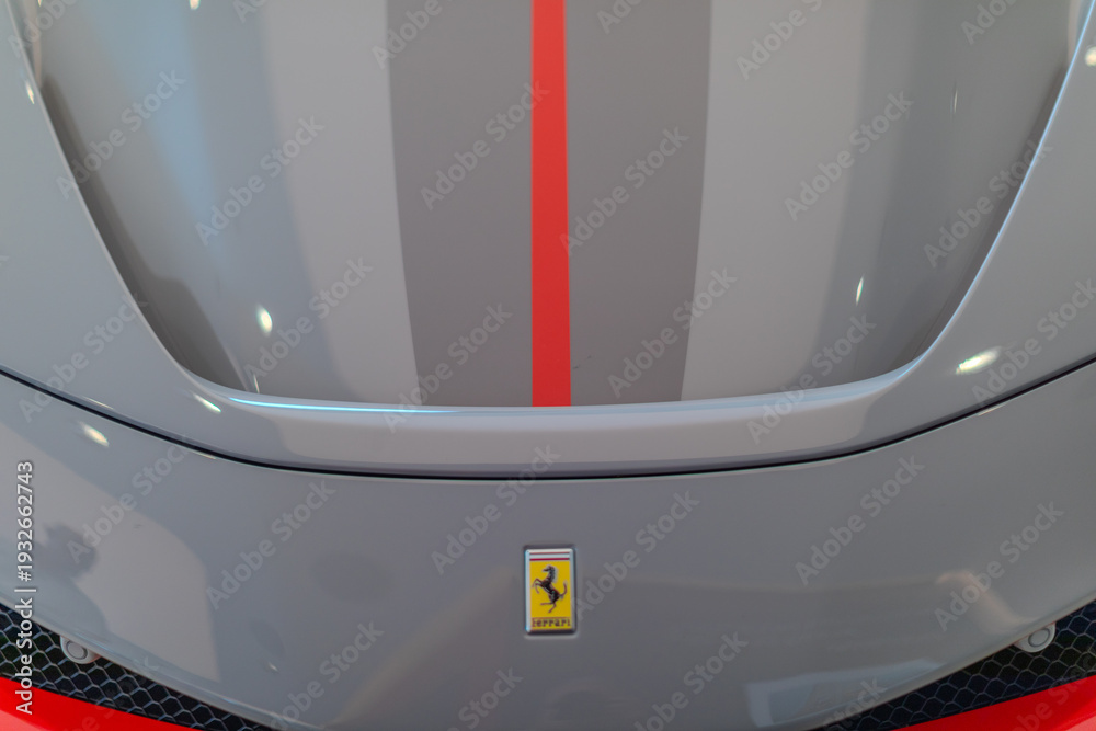 Obraz premium 2 March 2026 Italian Car beautiful Ferrari large mag wheels bright colours on show in Sydney NSW Australia