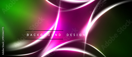 Abstract neon lines over dark background. Vibrant green, pink hues create dynamic visual effect. Modern design element.