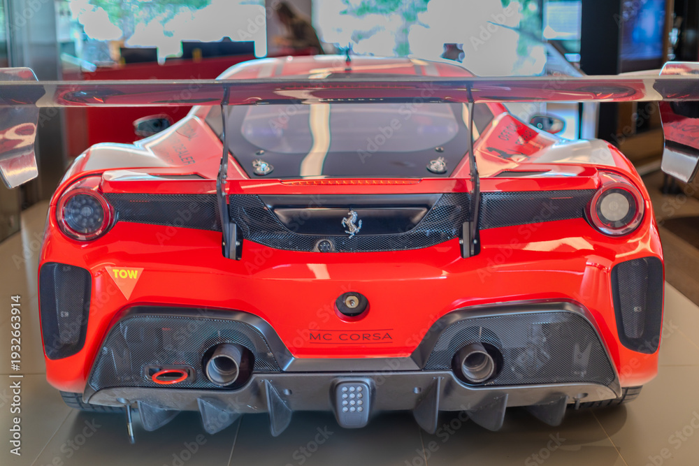 Naklejka premium 2 March 2026 Italian Car beautiful Ferrari large mag wheels bright colours on show in Sydney NSW Australia