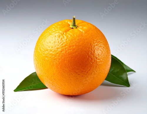 Vibrant Orange Fruit with Fresh Green Leaves on White Background.