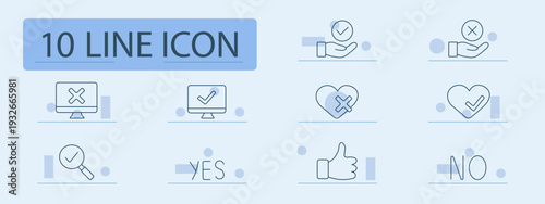 Feedback set icon. Thumbs up, thumbs down, check mark, cross mark, yes text, no text, shield approval, toggle choice, handshake agreement, customer response, rating system.