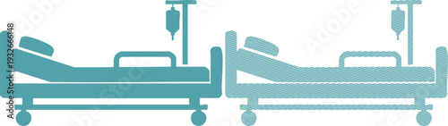 Two hospital beds with I V drip stands medical healthcare