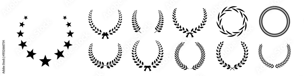 Obraz premium Award laurel wreath set. Winner medal awards with empty place for name of champion. 3D prize for awarding ceremony, championship, best player. Quality certificates. Vector illustration.