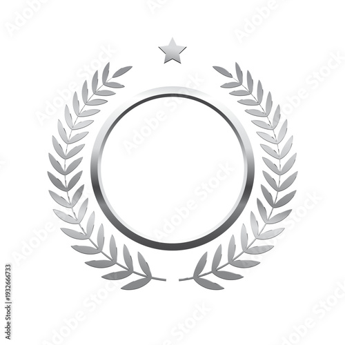 Silver award laurel wreath with stars and empty place for name of winner. Prize for awarding ceremony, championship, best player. Quality certified icon. Vector illustration.
