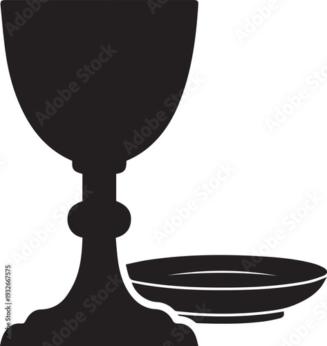 Chalice and paten silhouette vector illustration of religious ritual items for holy communion