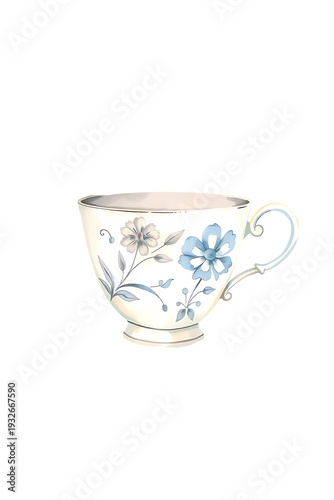 Vintage Floral Porcelain Teacup with Blue Flowers – Elegant Regency Style Illustration