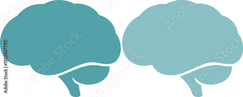 Two teal brain one solid one striped mind head thought