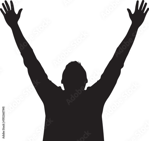 Man with raised hands silhouette vector illustration for worship or celebration concepts