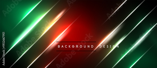 Abstract background features diagonal lines. Green, red, silver gradients create dynamic visual effect. Text reads background design.