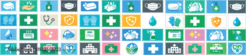 Cleanical Health and Hygiene Stamp Set with Medical, Safety, and Care Icons