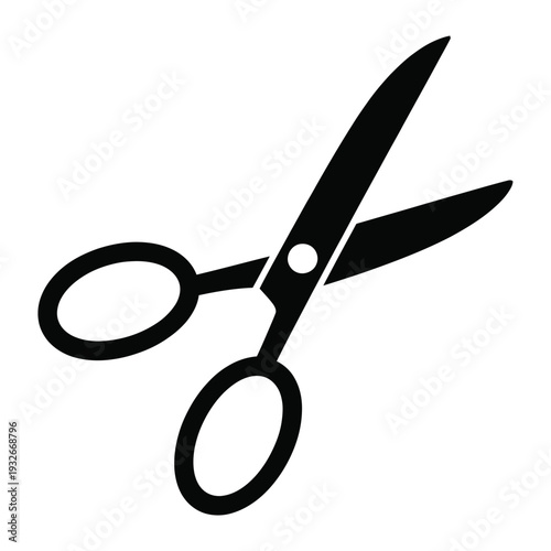 A simple black and white illustration of a pair of open scissors