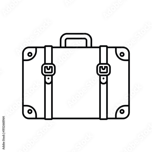 Simple line drawing of a vintage suitcase with metal corner protectors