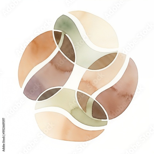 Abstract watercolor coffee beans in warm tones with smooth curves  