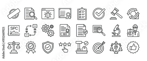 quality control assurance evaluation process icons collection