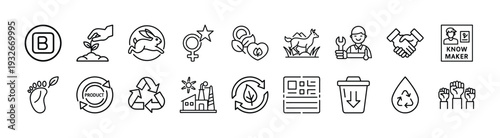 sustainable eco friendly product icons set with minimalist design