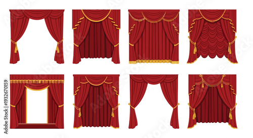 Collection of ornate red curtains in various styles and designs