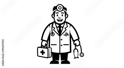 Cartoon Doctor with Medical Bag and Stethoscope.