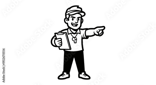Cartoon Man Pointing Direction with Clipboard 1.