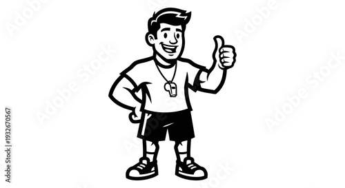 Cartoon Man Giving Thumbs Up Gesture.