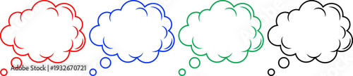 Four colorful thought bubble icons on transparent background for speech and ideas