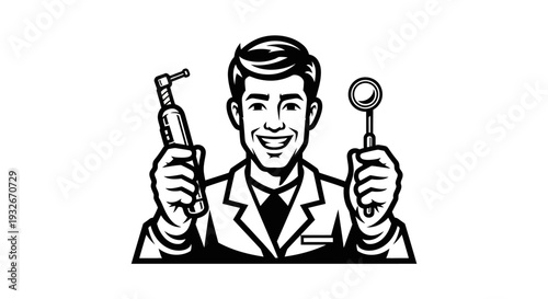 Dentist holding dental tools and mirror 2.