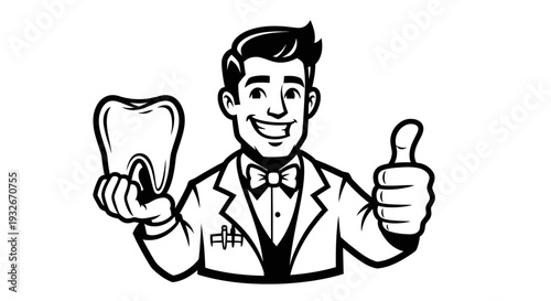 Dentist holding tooth and giving thumbs up.