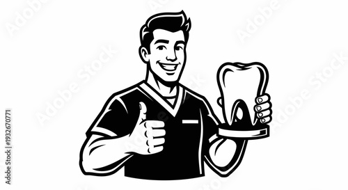Dentist Holding Tooth Giving Thumbs Up.