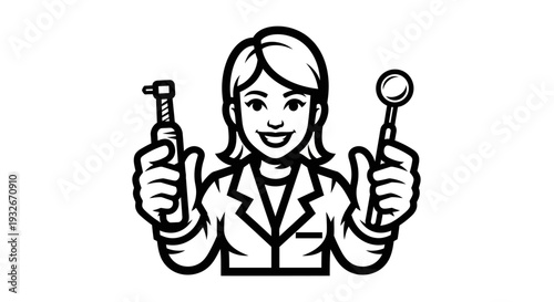 Female Dentist Holding Dental Tools Smiling.