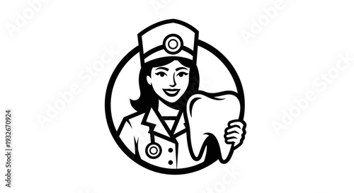 Female Dentist Holding Tooth Illustration Portrait.