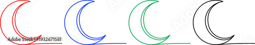 Crescent moon line art in red, blue, green, and black on transparent background