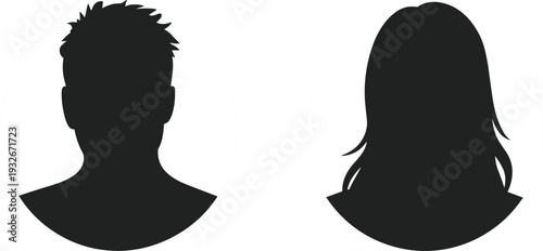 Black silhouette profile portraits of a man and a woman within circular frames vector illustration