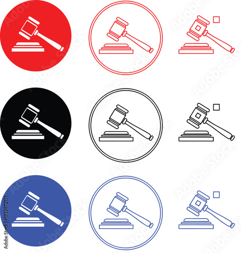 Gavel in different versions and colors on a transparent background for various purposes
